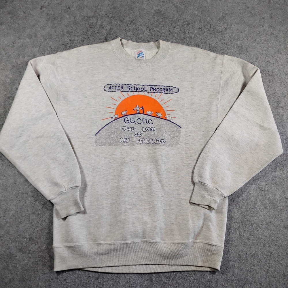 Vintage Religious Sweatshirt Jerzees Super Sweats Crewneck Mens Medium Gray 90s